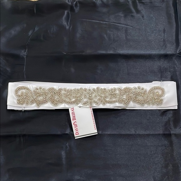 David's Bridal Accessories - David's Bridal NWT White Heavily Embellished Rhinestone Wedding Dress Sash